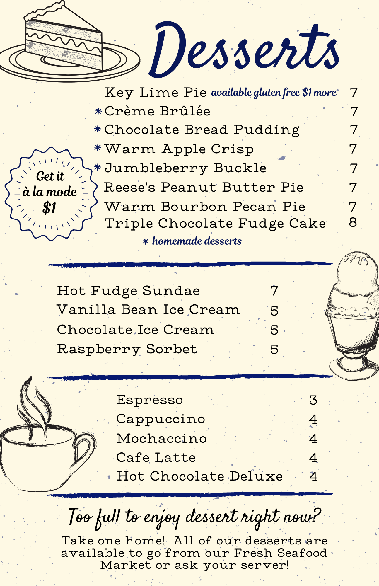 Dessert Menu Sanibel Grill Bar Seafood Grill